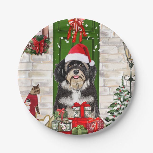 Havanese Dog Christmas   Paper Plate (Front)
