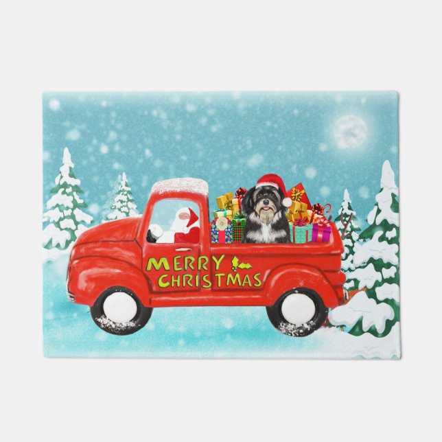 Havanese Dog Christmas Santa Delivery Truck Doormat (Front)