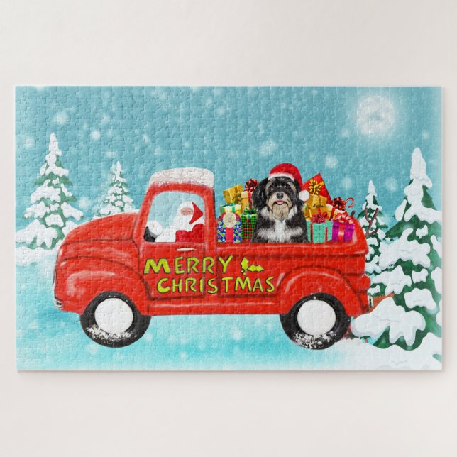 Havanese Dog Christmas Santa Delivery Truck Jigsaw Puzzle (Horizontal)