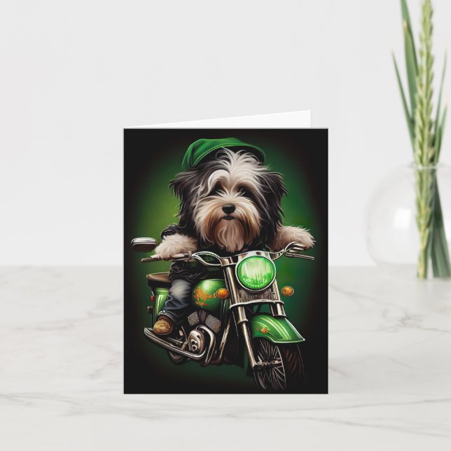Havanese Dog Driving Bike St. Patrick's Day Card (Front)
