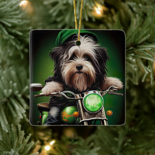 Havanese Dog Driving Bike St. Patrick's Day Ceramic Ornament