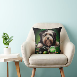 Havanese Dog Driving Bike St. Patrick's Day Cushion
