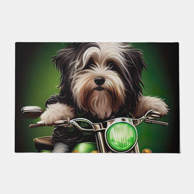 Havanese Dog Driving Bike St. Patrick's Day Doormat (Front)