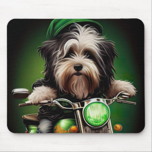 Havanese Dog Driving Bike St. Patrick's Day Mouse Pad