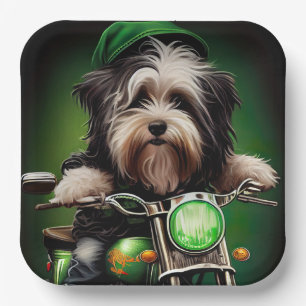 Havanese Dog Driving Bike St. Patrick's Day Paper Plate