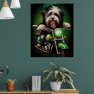 Havanese Dog Driving Bike St. Patrick's Day Poster