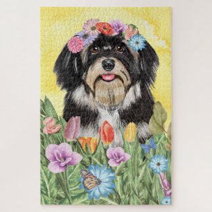 Havanese Dog Flowers Jigsaw Puzzle