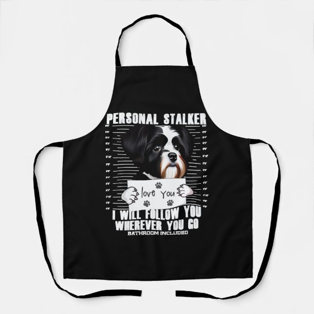 Havanese Dog Funny Stalker Cartoon Apron (Front)