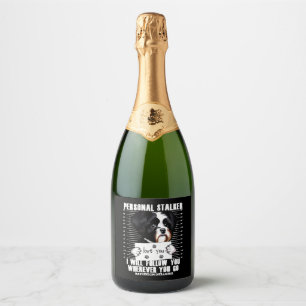 Havanese Dog Funny Stalker Cartoon Sparkling Wine Label