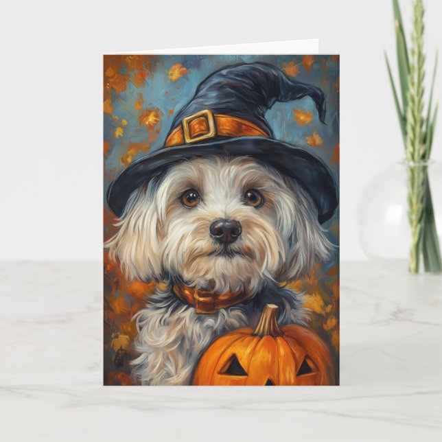 Havanese Dog Halloween Holiday Card (Front)
