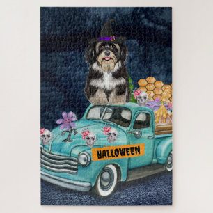 Havanese Dog Halloween Truck Scary Night Jigsaw Puzzle