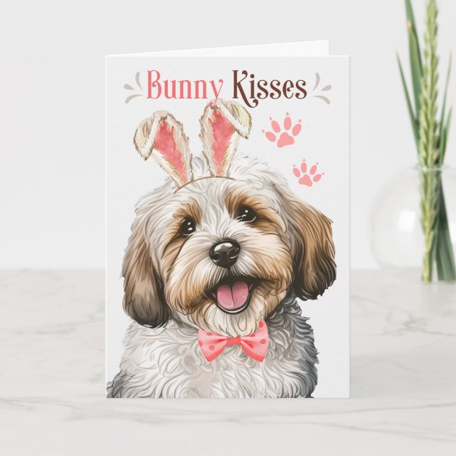 Havanese Dog in Bunny Ears for Easter Holiday Card (Front)