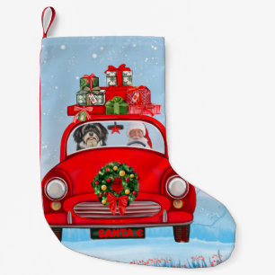 Havanese Dog In Car With Santa Claus  Small Christmas Stocking