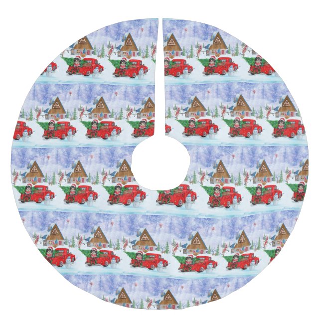 Havanese Dog In Christmas Delivery Truck Snow Brushed Polyester Tree Skirt (Front)