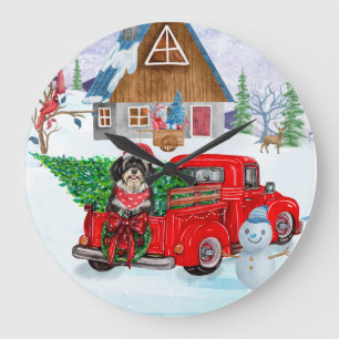 Havanese Dog In Christmas Delivery Truck Snow Large Clock