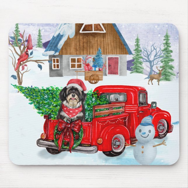 Havanese Dog In Christmas Delivery Truck Snow  Mouse Pad (Front)