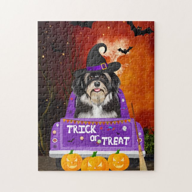 Havanese Dog in Halloween Truck Jigsaw Puzzle (Vertical)
