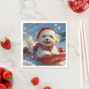 Havanese Dog in Sledge Let it Snow Christmas Napkin