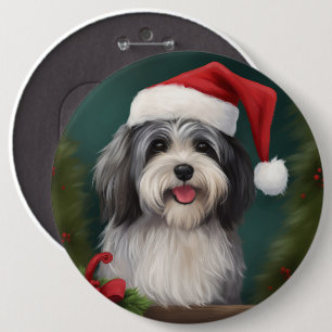 Havanese Dog in Snow Christmas 6 Cm Round Badge