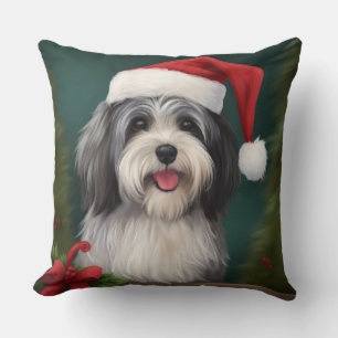 Havanese Dog in Snow Christmas Cushion