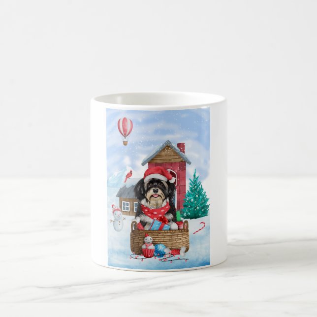 Havanese Dog In snow Christmas Dog House Coffee Mug (Center)