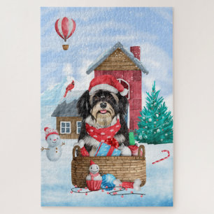 Havanese Dog In snow Christmas Dog House Jigsaw Puzzle