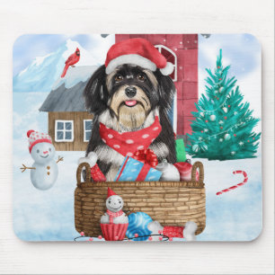 Havanese Dog In snow Christmas Dog House Mouse Pad