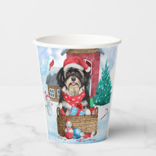 Havanese Dog In snow Christmas Dog House Paper Cups