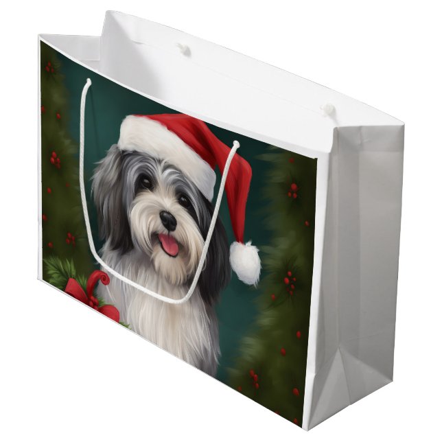 Havanese Dog in Snow Christmas Large Gift Bag (Front Angled)