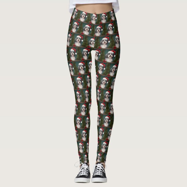 Havanese Dog in Snow Christmas Leggings (Front)