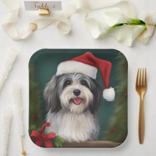 Havanese Dog in Snow Christmas Paper Plate