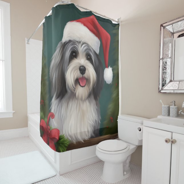 Havanese Dog in Snow Christmas Shower Curtain (In Situ)