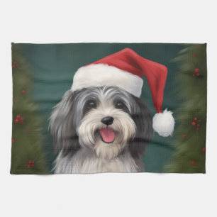 Havanese Dog in Snow Christmas Tea Towel