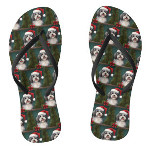 Havanese Dog in Snow Christmas Thongs