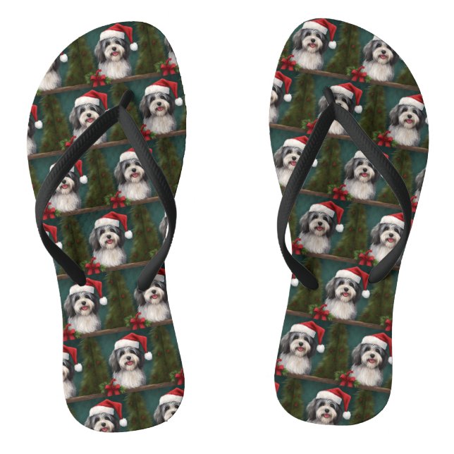 Havanese Dog in Snow Christmas Thongs (Footbed)