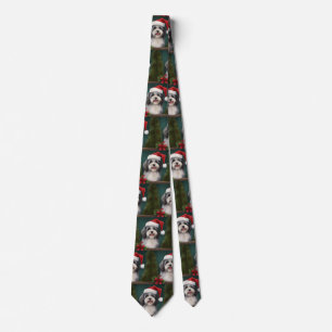Havanese Dog in Snow Christmas Tie