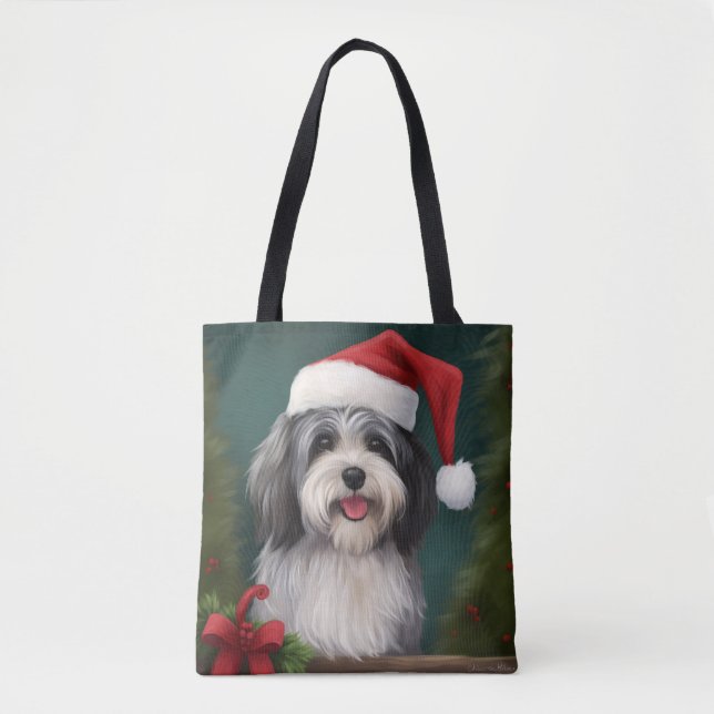 Havanese Dog in Snow Christmas Tote Bag (Front)
