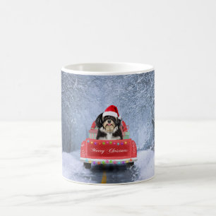 Havanese Dog in Snow sitting in Christmas Truck   Coffee Mug