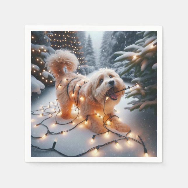 Havanese Dog In Tangled Christmas Lights Napkin (Front)