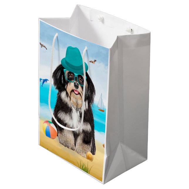 Havanese Dog on Beach Medium Gift Bag (Front Angled)