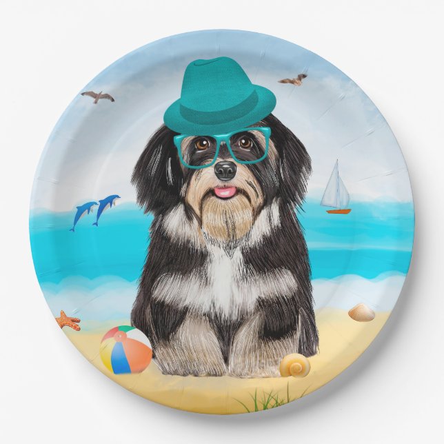 Havanese Dog on Beach Paper Plate (Front)
