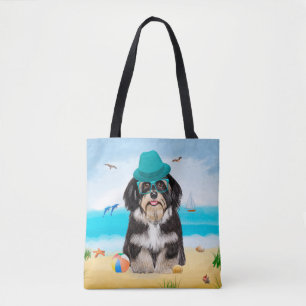 Havanese Dog on Beach Tote Bag