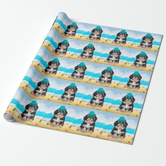 Havanese Dog on Beach Wrapping Paper (Unrolled)