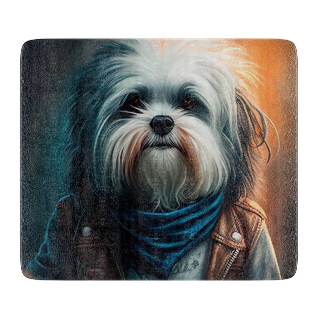 Havanese dog on bike digital painting  cutting board (Front)