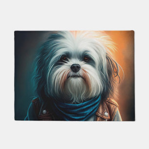 Havanese dog on bike digital painting doormat