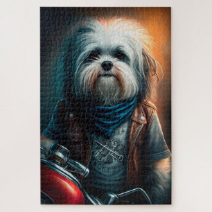 Havanese dog on bike digital painting jigsaw puzzle