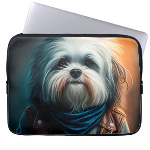 Havanese dog on bike digital painting laptop sleeve