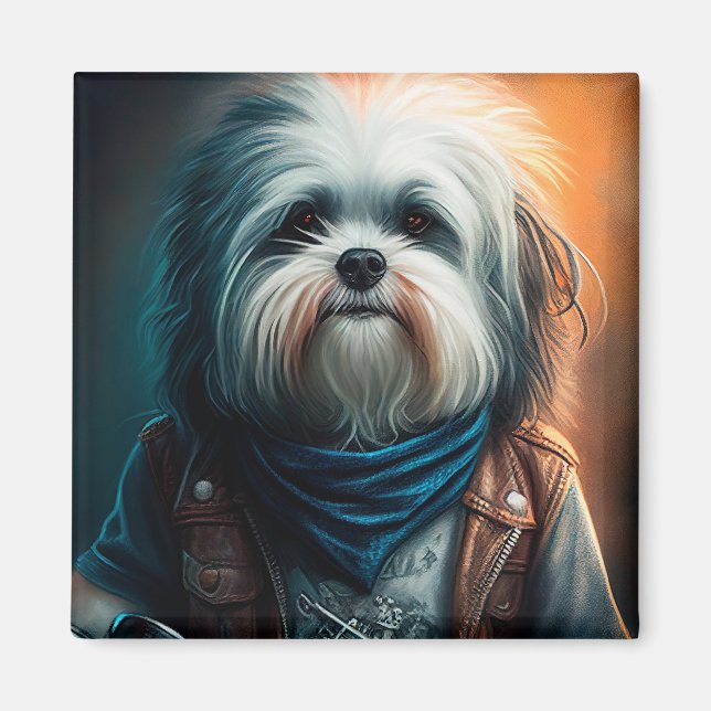 Havanese dog on bike digital painting magnet (Front)