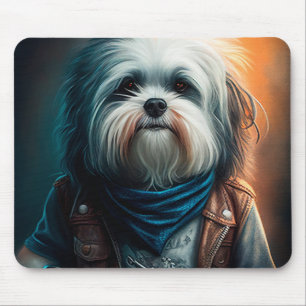 Havanese dog on bike digital painting mouse pad