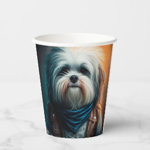 Havanese dog on bike digital painting paper cups